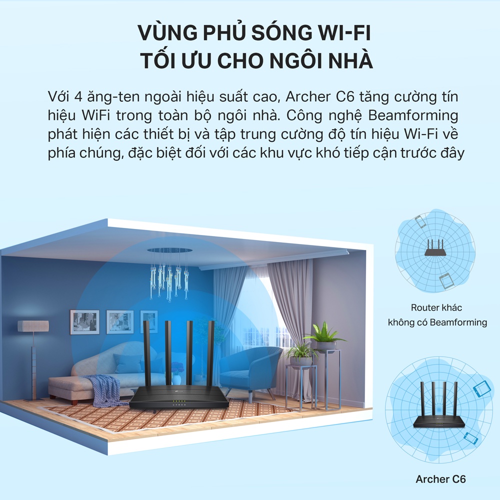 [Hỏa Tốc] Bộ Phát Wifi TP-Link Archer C6 Gigabit MU-MIMO Chuẩn AC 1200Mbps