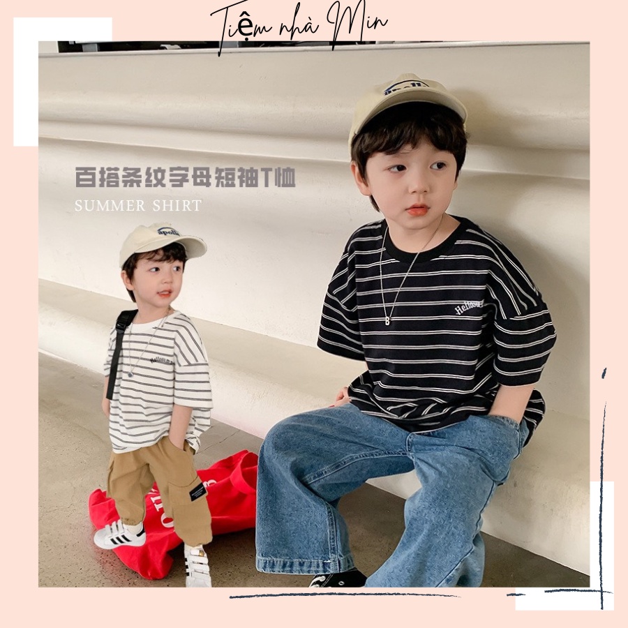 (ẢNH THẬT) ÁO THUN SỌC NGANG CỔ TRÒN HÀNG CHÍNH HÃNG AMBB KIDS CHO BÉ TRAI C084