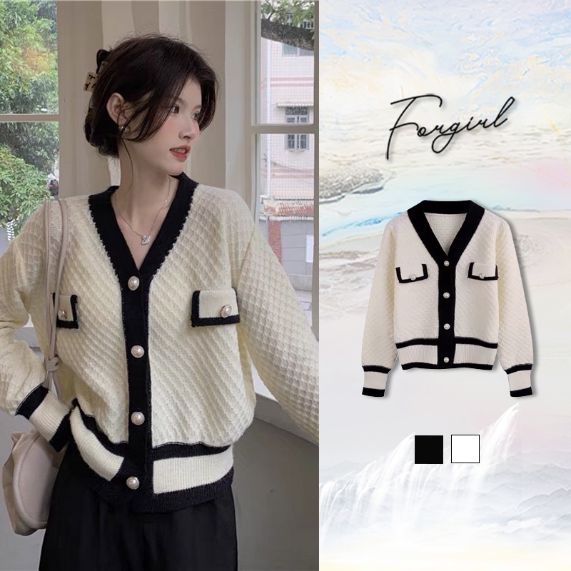 Áo cardigan len mắt lưới Forgirl phối cúc có viền | BigBuy360 - bigbuy360.vn