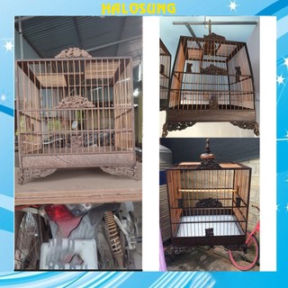 Khung lồng chim chào mào Halosung tự ráp gỗ mun đuôi công chân quỳ đục họa tiết sắc nét dễ ráp LC96