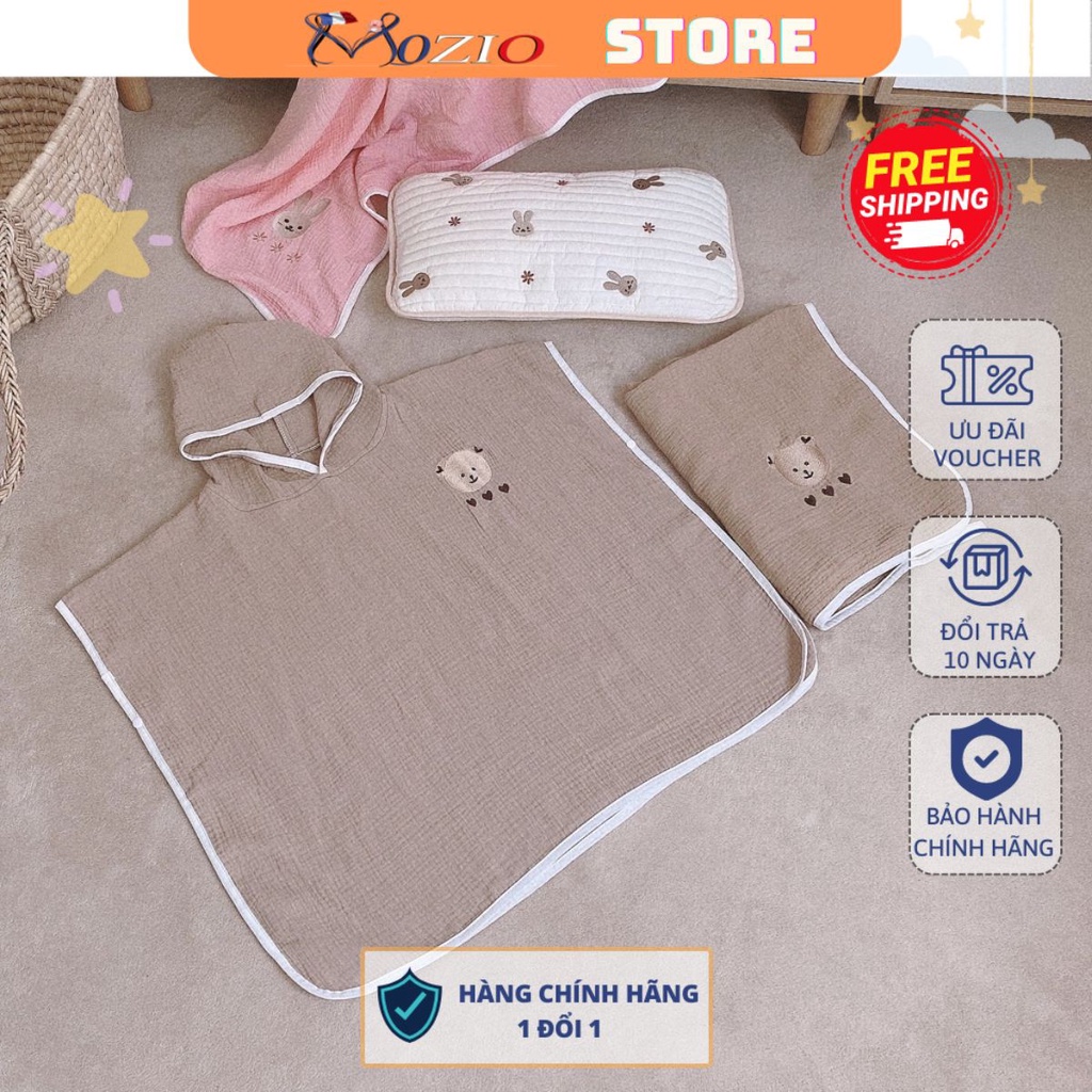 Áo Choàng Tắm MONONA Vải Xô Nhăn Có Mũ Trùm Đầu Giữ Ấm Cho Con Yêu| Áo Choàng Tắm Xuất Hàn Mozio