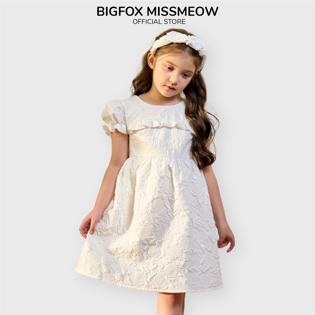 Váy bé gái Bigfox Miss Meow màu trắng size đại, đầm tiểu thư công chúa cực xinh mặc sự kiện phom Hàn 3,7,11 tuổi 30kg