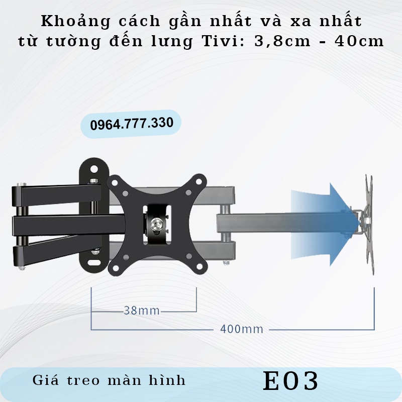 E03 Ergotek Giá treo màn hình  – Máy tính/Tivi-Xoay đa năng/ Xoay 360 độ– Gắn tường [17- 32 inch] [Rẻ hơn NB P4]