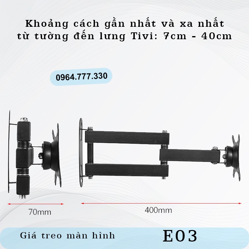 E03 Ergotek Giá treo màn hình  – Máy tính/Tivi-Xoay đa năng/ Xoay 360 độ– Gắn tường [17- 32 inch] [Rẻ hơn NB P4]