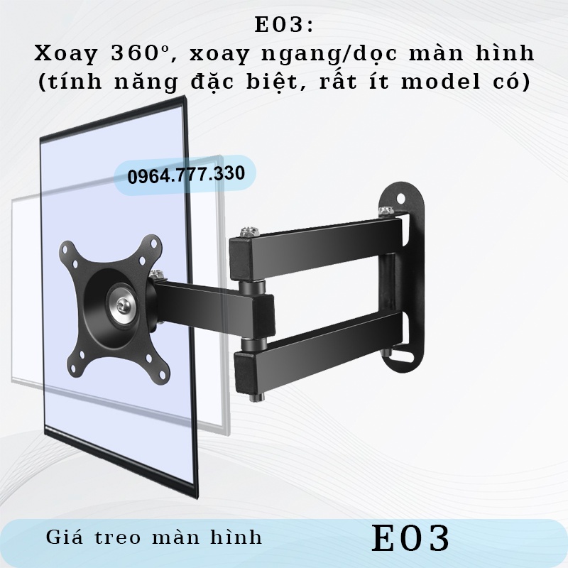 E02 Erogtek – Giá treo màn hình máy tính/Tivi - Xoay đa năng/ trái-phải 180độ – Gắn tường   Rẻ hơn P4