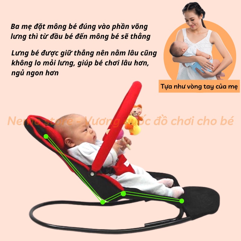 [MUA GHẾ TẶNG YẾM] Ghế bập bênh cho bé NEMO STORE xe nhún có đồ chơi cho trẻ sơ sinh, nôi cũi nằm ngủ ăn dặm chơi