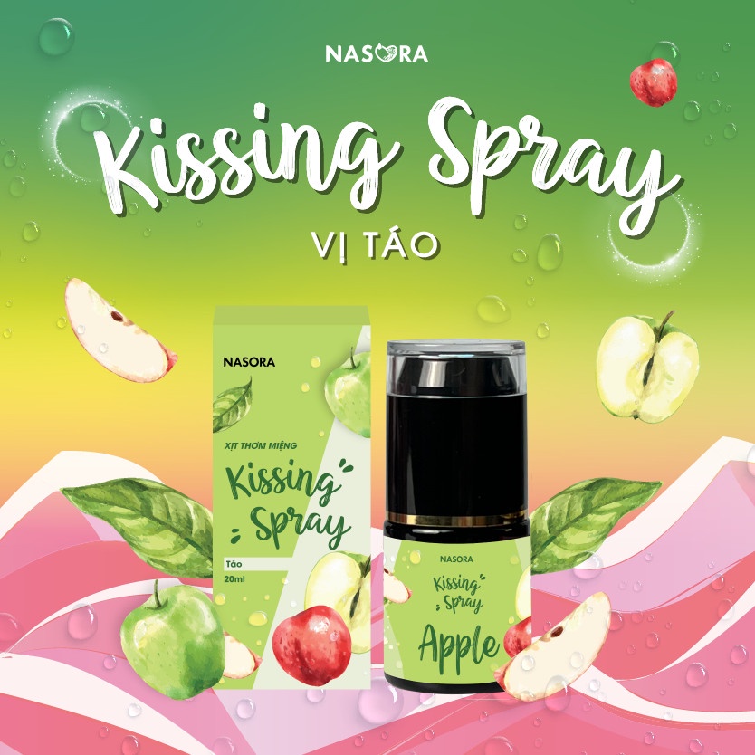 Xịt Thơm Miệng Kissing Spray Nasora 20ml Hương Bạc Hà Kem Dừa Táo Xanh The Mát Ngọt Ngào