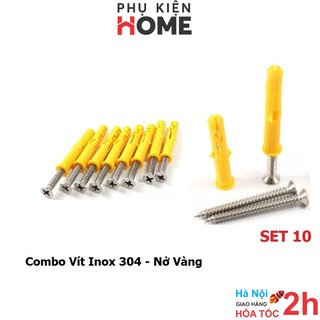 Set 10 nở nhựa - tắc kê nhựa màu vàng 6 - 8mm kèm vít inox 304 - hàng tốt, vít inox nở đóng tường. phụ kiện home 5080