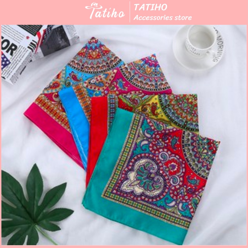 [Hàng Xịn, Giá Tốt] Khăn Bandana EXO, Khăn Turban Boho Phong Cách Vintage Chất Liệu Cotton 55x55cm - Mã B006