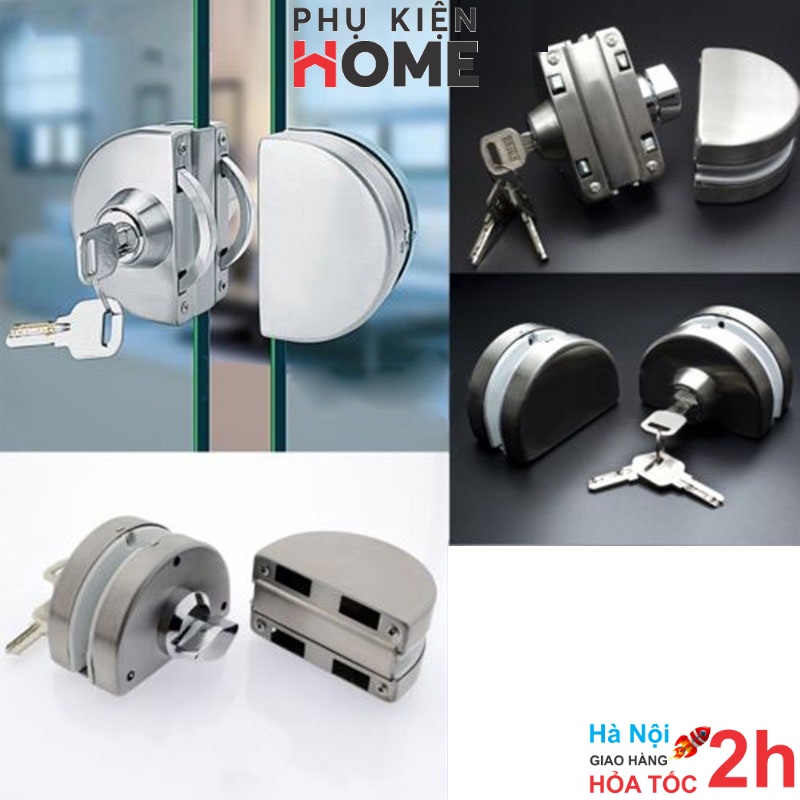 Khóa Bán Nguyệt Inox Cho Cửa Kính Cường Lực, Cửa Lùa, Lắp Đặt Không Phải Khoan Cắt Kính, Phụ Kiện Home 3205