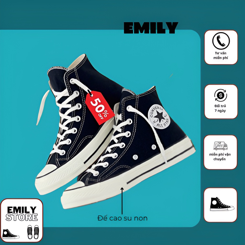 Giày Converse_Cổ Cao Nam Nữ, Giày CV 1970s Cổ Cao Trắng Đen Nam Nữ Hàng Đẹp Full Box Bill Bản Chuẩn