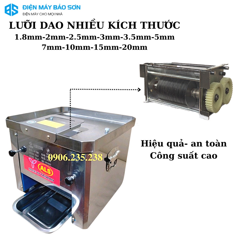 Máy Thái Thịt Tươi Sống Inox Đa Năng AKS-YJ90 850w Máy Thái Thịt Phở Bò Thịt Nướng Bún Chả Cỡ Dao 2.5mm 3.5mm 5.0mm
