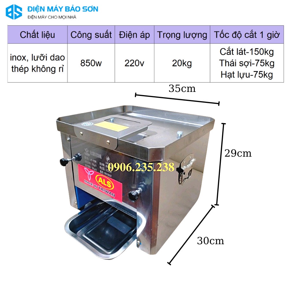 Máy Thái Thịt Tươi Sống Inox Đa Năng AKS-YJ90 850w Máy Thái Thịt Phở Bò Thịt Nướng Bún Chả Cỡ Dao 2.5mm 3.5mm 5.0mm