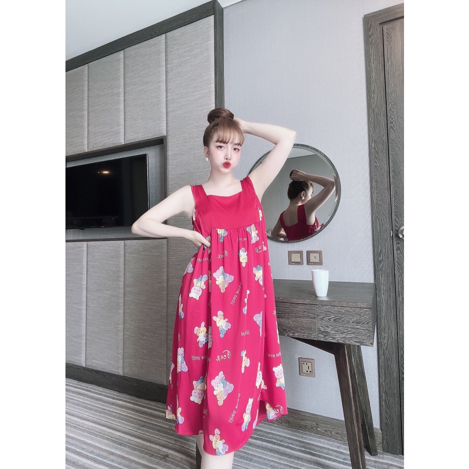 💖Váy Ngủ Nữ Lụa Latin Cổ Chữ U, Đầm Ngủ Lụa Cổ Vuông chữ U Sát nách Chất Liệu lụa Satin Mềm Mịn Nhiều Màu Form Dáng Rộng