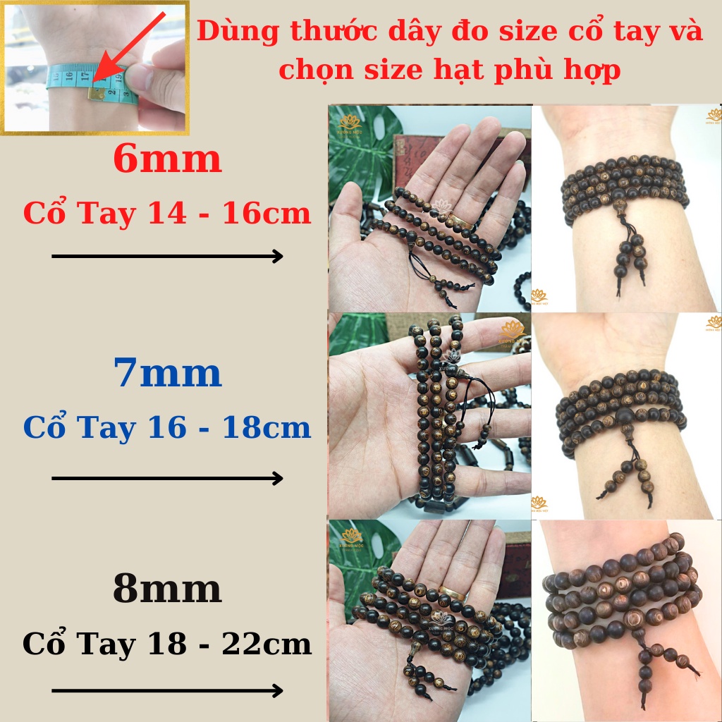 Vòng Tay Trầm Hương 108 Hạt Xưởng Mộc Việt - Trầm Sánh Chìm Size 6/7/8MM Mang Lại Tài Lộc May Mắn Bình An