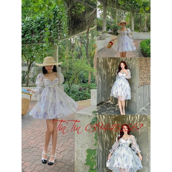 Đầm Đi Biển ,Váy Đi Chơi Kiếng Phồng Hoạ Tiết Hoa Đi Chơi Chụp Hình Sống Ảo Vintage Chill