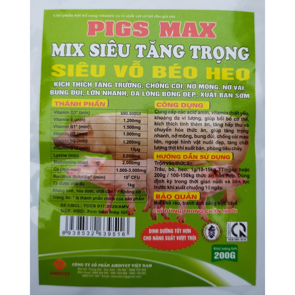 1 gói 200g Siêu tăng trọng, siêu vỗ béo heo PIGS MAX Mix