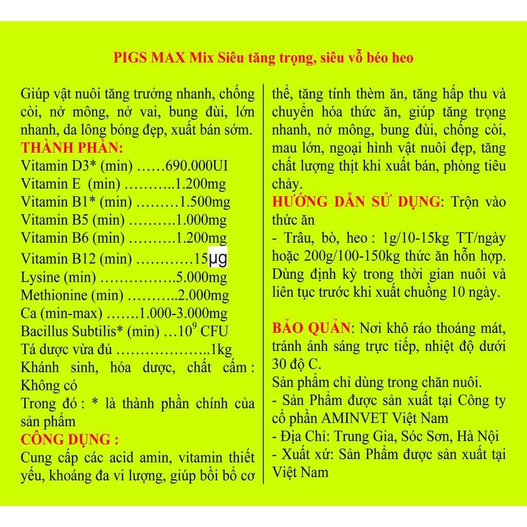 1 gói 200g Siêu tăng trọng, siêu vỗ béo heo PIGS MAX Mix