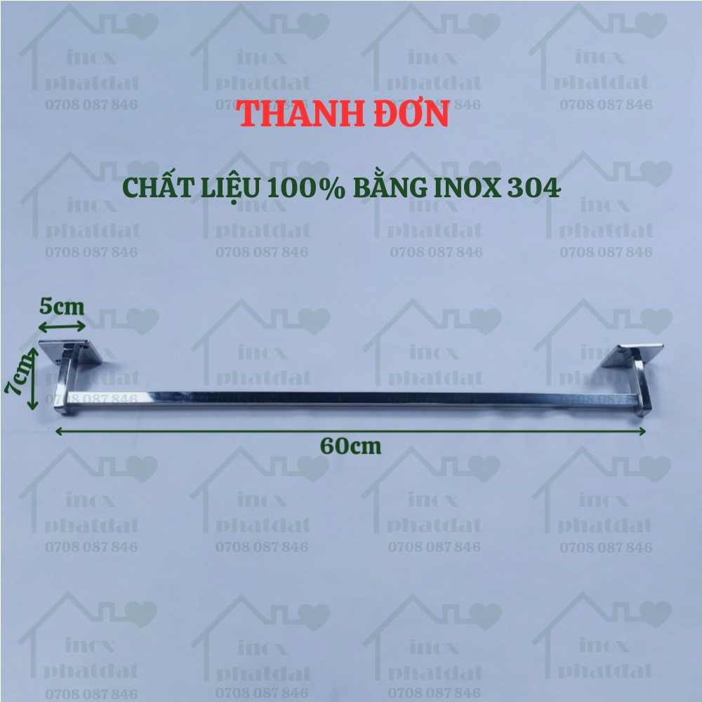 Thanh treo khăn đế âm vuông Inox 304 PHÁT ĐẠT không rỉ sét, máng khăn nhà tắm, giá móc khăn mặt, vắt khăn