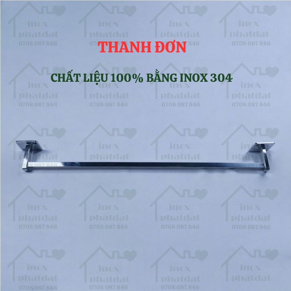 Thanh treo khăn đế âm vuông Inox 304 PHÁT ĐẠT không rỉ sét, máng khăn nhà tắm, giá móc khăn mặt, vắt khăn