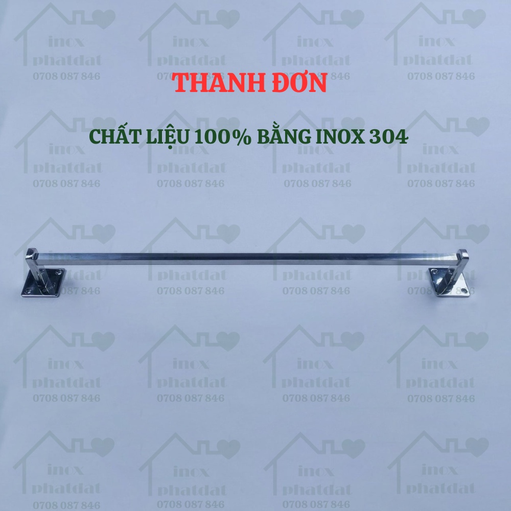 Thanh treo khăn đế âm vuông Inox 304 PHÁT ĐẠT không rỉ sét, máng khăn nhà tắm, giá móc khăn mặt, vắt khăn