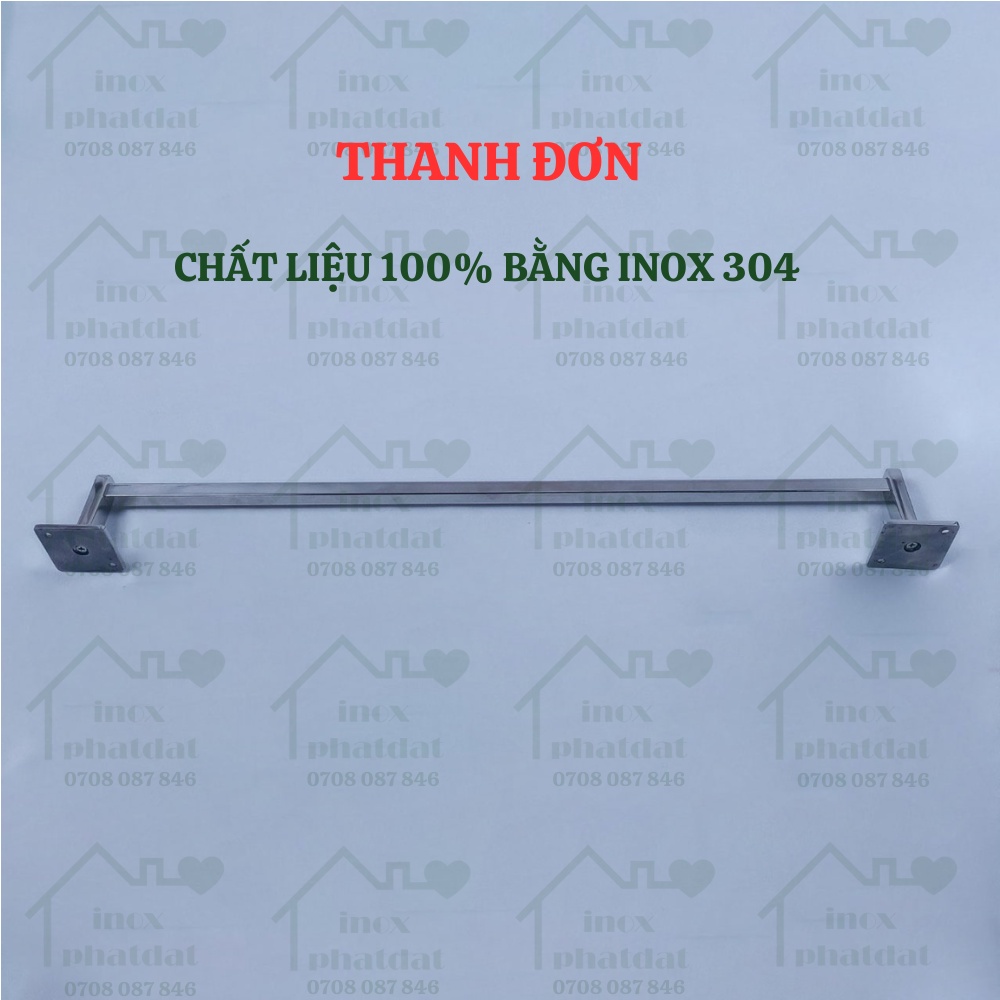 Thanh treo khăn đế âm vuông Inox 304 PHÁT ĐẠT không rỉ sét, máng khăn nhà tắm, giá móc khăn mặt, vắt khăn