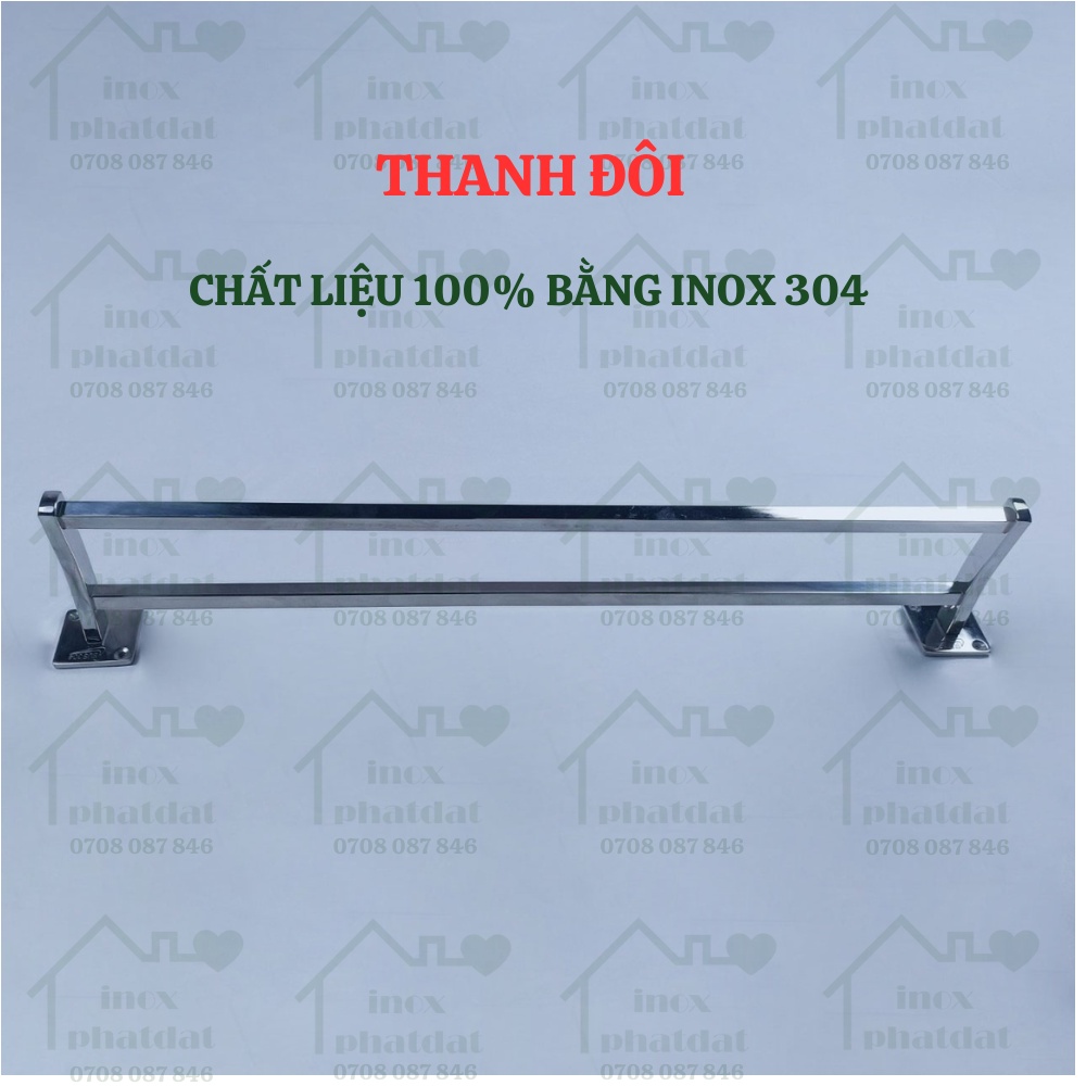 Thanh treo khăn đế âm vuông Inox 304 PHÁT ĐẠT không rỉ sét, máng khăn nhà tắm, giá móc khăn mặt, vắt khăn