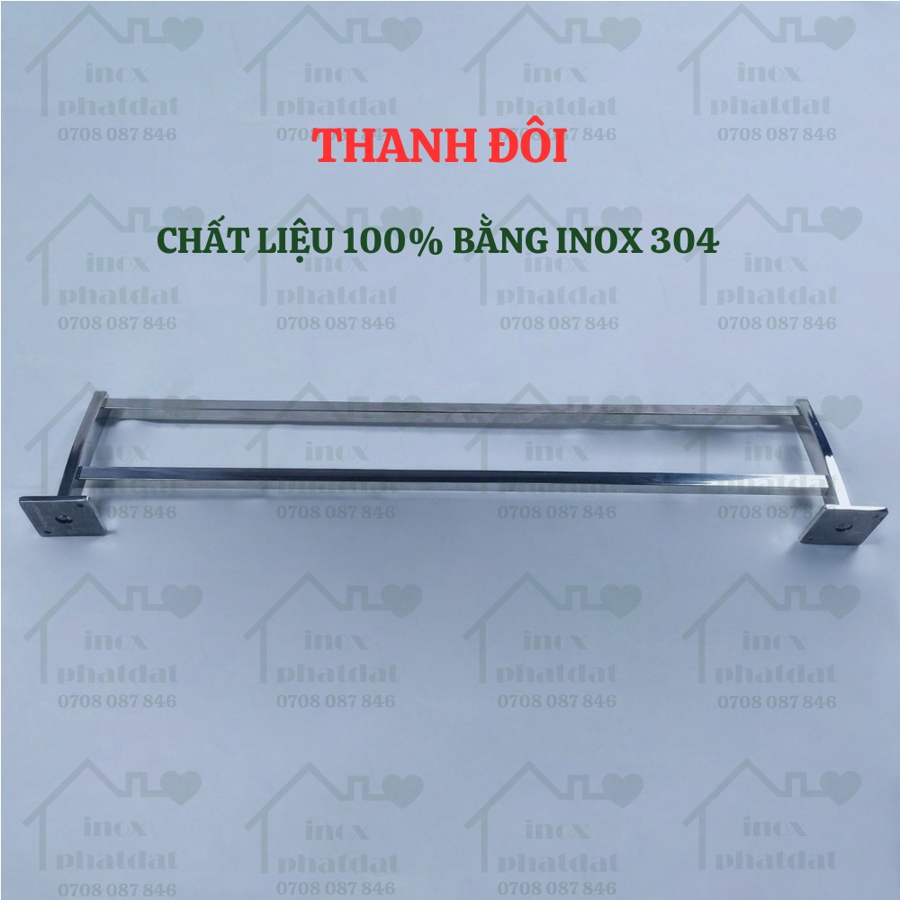 Thanh treo khăn đế âm vuông Inox 304 PHÁT ĐẠT không rỉ sét, máng khăn nhà tắm, giá móc khăn mặt, vắt khăn
