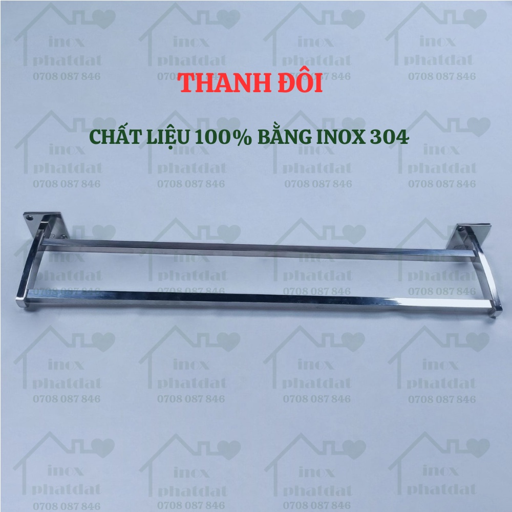 Thanh treo khăn đế âm vuông Inox 304 PHÁT ĐẠT không rỉ sét, máng khăn nhà tắm, giá móc khăn mặt, vắt khăn