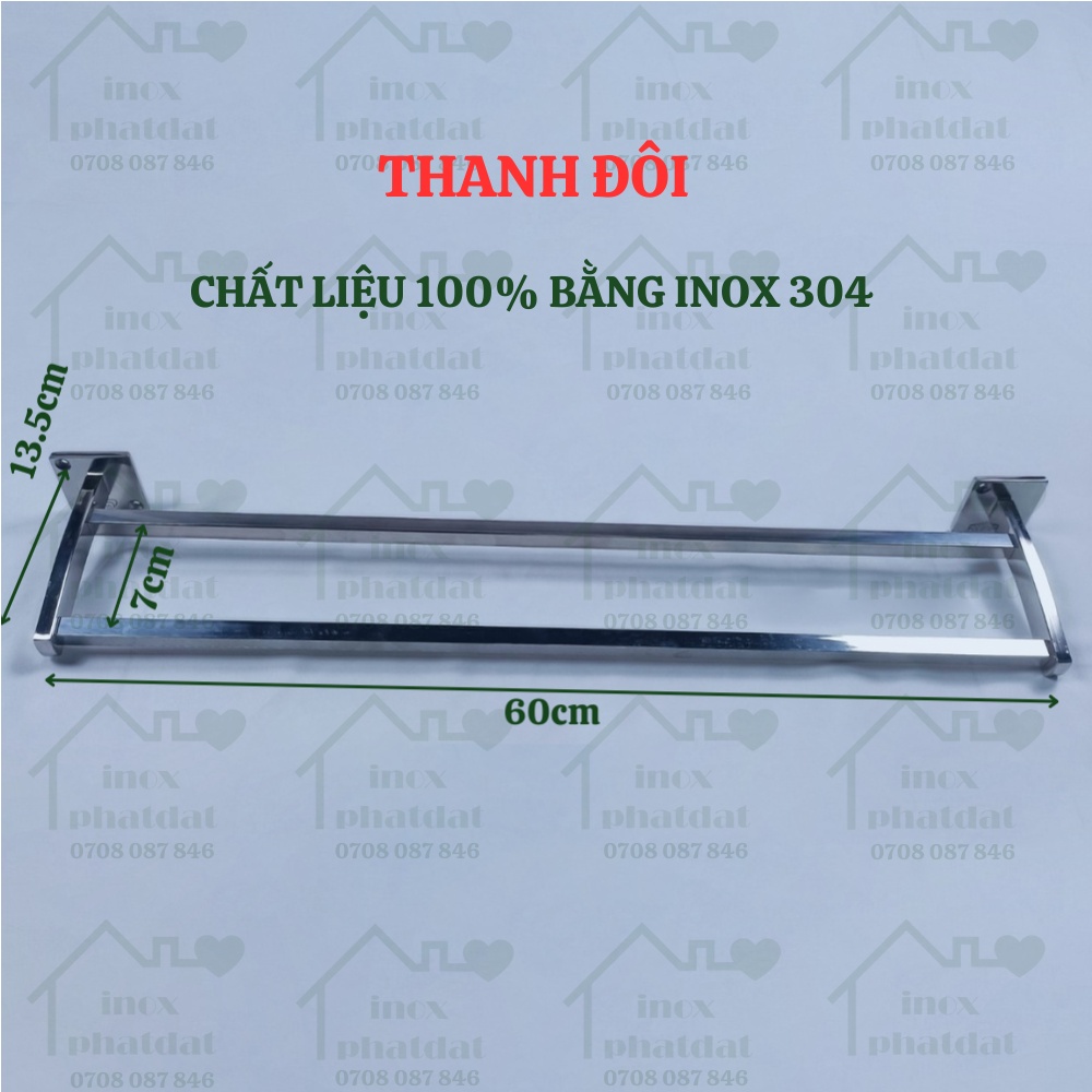 Thanh treo khăn đế âm vuông Inox 304 PHÁT ĐẠT không rỉ sét, máng khăn nhà tắm, giá móc khăn mặt, vắt khăn