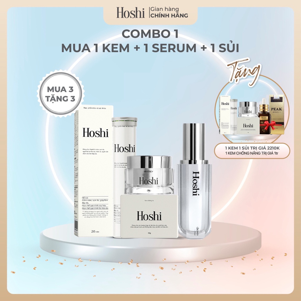 Bộ mờ nám, trắng da Hoshi Nhật Bản chuyên sâu ( Tặng 1 kem bôi, 1 sủi và 1 kem chống nắng Hoshi)