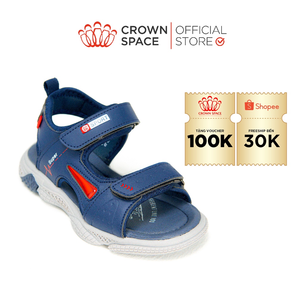 Dép Quai Hậu Sandal Bé Trai Đi Học Đi Chơi Crown Space Cao Cấp CRUK556 - Nhẹ Êm, Chống Hôi Chân Màu Xanh Size 26-35