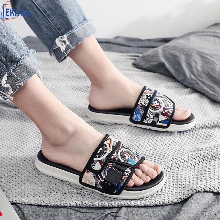 Dép quai ngang nam nữ unisex phong cách Hàn Quốc thời trang họa tiết trẻ trung bền đẹp