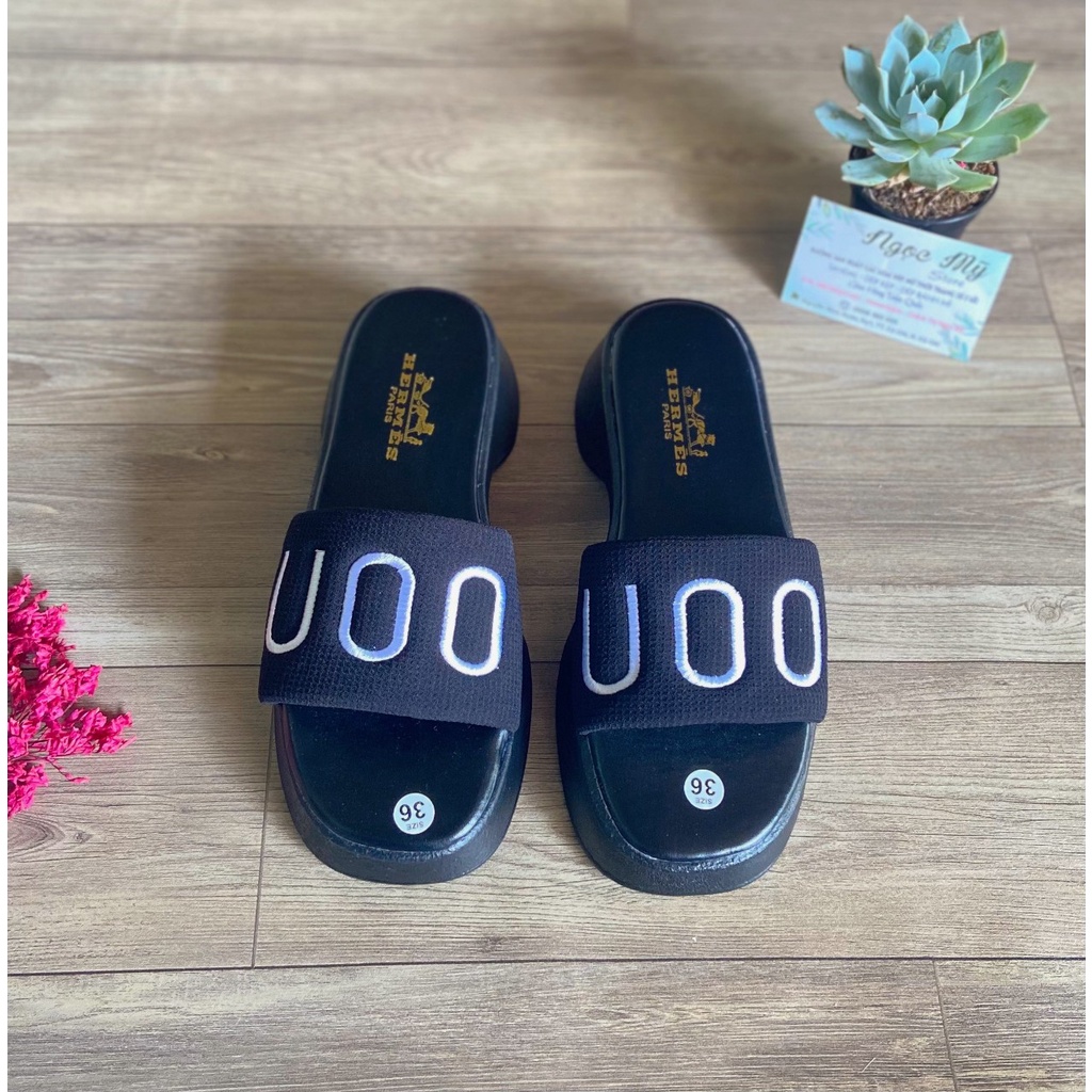 RẺ NHẤT⚡ dép bánh mì đế cao 5p quai ngang vải thêu chữ U00 cao cấp trend mới 2023
