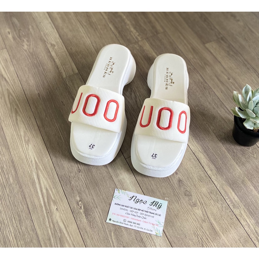 RẺ NHẤT⚡ dép bánh mì đế cao 5p quai ngang vải thêu chữ U00 cao cấp trend mới 2023