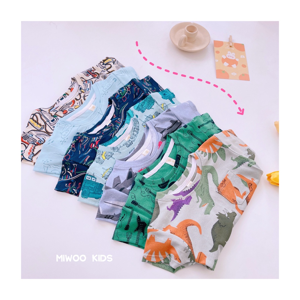 Bộ thun đùi bé trai Miwoo kids họa tiết cá tính viền cổ cao cấp bảng 2