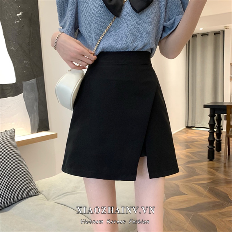 Xiaozhainv Chân Váy Chữ A Lưng Cao Xẻ Tà Thời Trang Hàn Quốc Cho Nữ