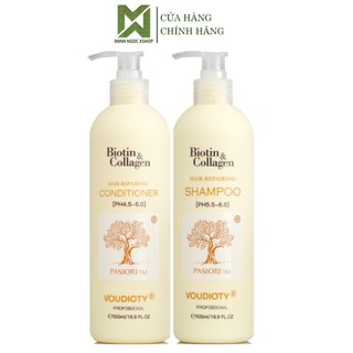 Dầu gội xả siêu mượt Biotin vàng, Biotin Collagen Repairing Voudioty 500ML chính hãng