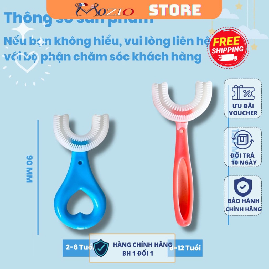 Bàn chải đánh răng chữ U siêu mềm cho bé, lông mềm chữ U cao cấp cho bé từ 2 tuổi đến 9 tuổi Moziostore