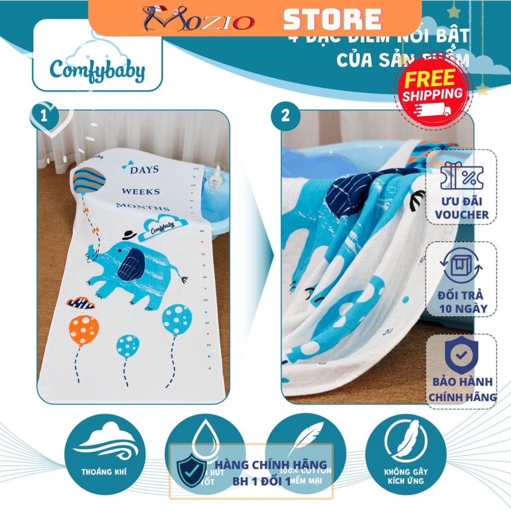 Khăn tắm đa năng comfybaby HÌNH VOI, chất cotton mềm mịn, thoáng mịn cho da bé