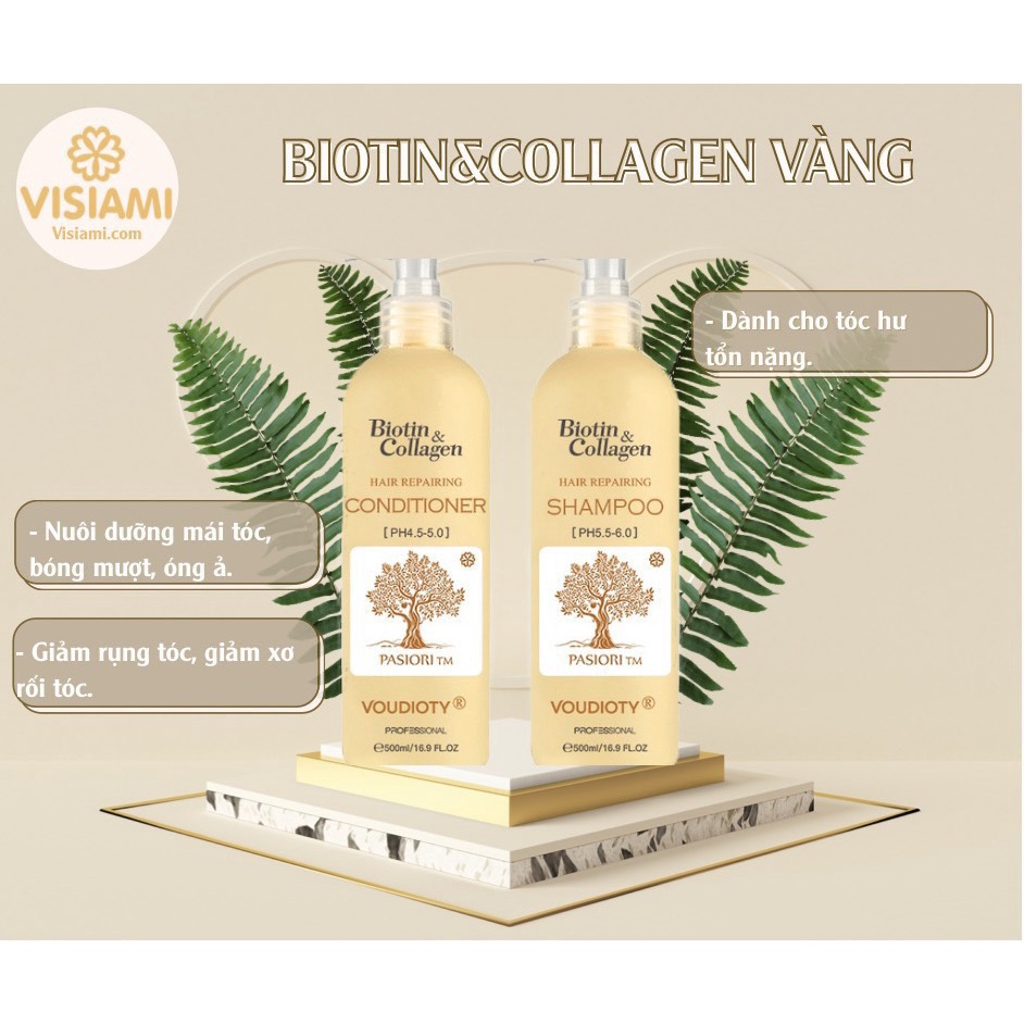 Dầu gội xả siêu mượt Biotin vàng, Biotin Collagen Repairing Voudioty 1000ML chính hãng