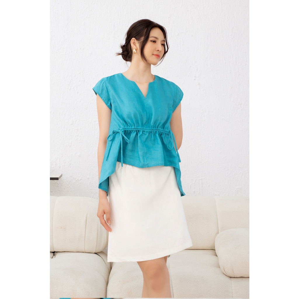 Áo Kiểu Linen Nữ Tuloca Màu Xanh - Hàng Thiết Kế