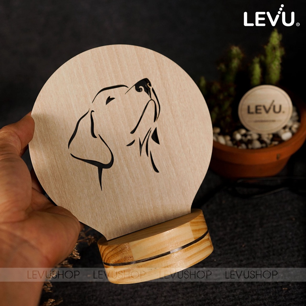 Đèn gỗ trang trí để bàn 3D LED 16 màu có remote thiết kế sáng tạo đột phá