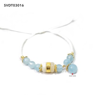Vòng tay Aquamarine mix Lu Thống Bạch Ngọc dát vàng - hợp cho mệnh Mộc và mệnh Thủy - Ngọc Gems