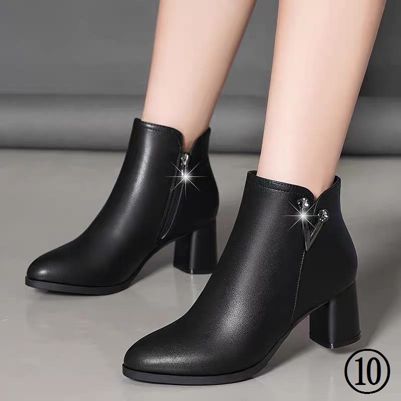 Giày Bốt Cao Gót Mũi Tròn Phối Khóa Kéo Thời Trang Mùa Đông 2022 Cho Nữ