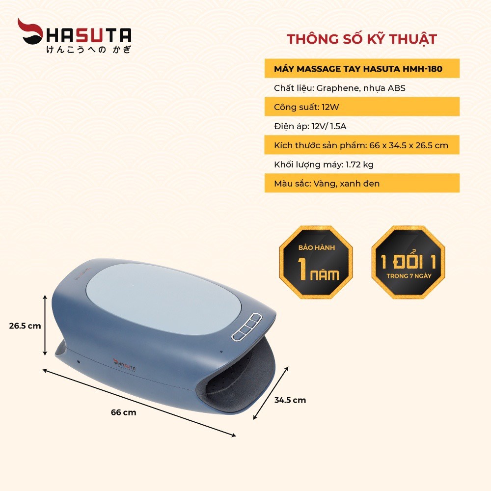 Máy massage tay HASUTA HMH-180 máy bấm huyệt mát xa bàn tay hoạt động bằng túi khí giảm mỏi cứng đờ, tê và chuột rút tay