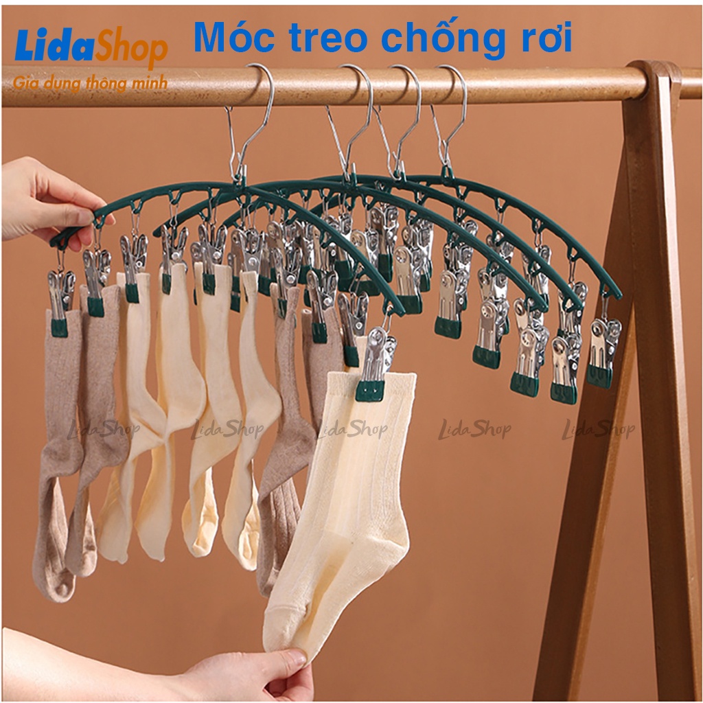 Móc treo quần áo trẻ em Lidashop , móc Inox treo tất vớ đồ lót 10 kẹp chống rơi _M10