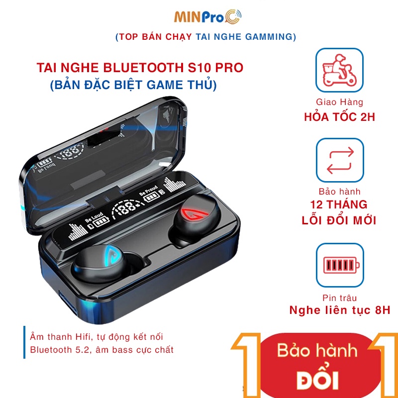 Tai nghe bluetooth Minpro S10 Pro, tai nghe không dây cảm ứng, có mic, nghe nhạc chính hãng