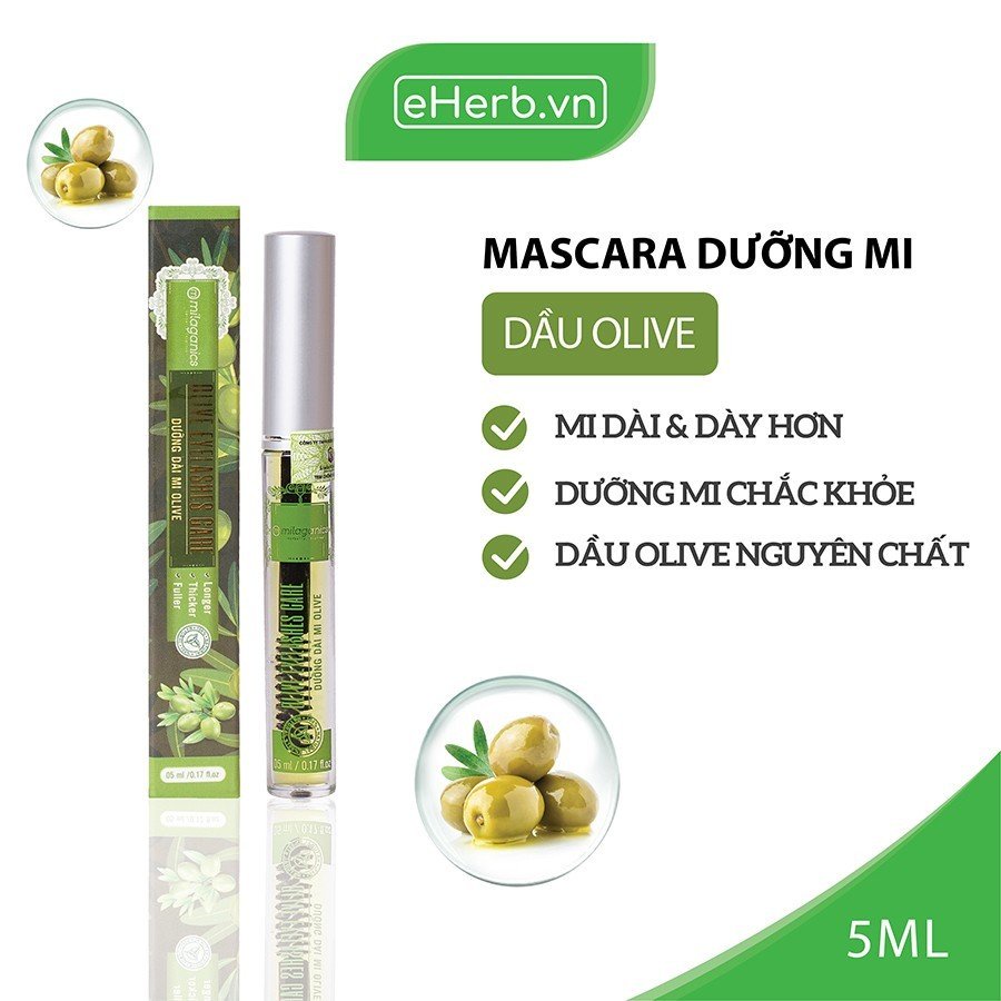 Mascara Dưỡng Mi Dầu Olive Nguyên Chất Kích Thích Mi Mọc Dày & Dài Hơn MILAGANICS 5ml (Tuýp)