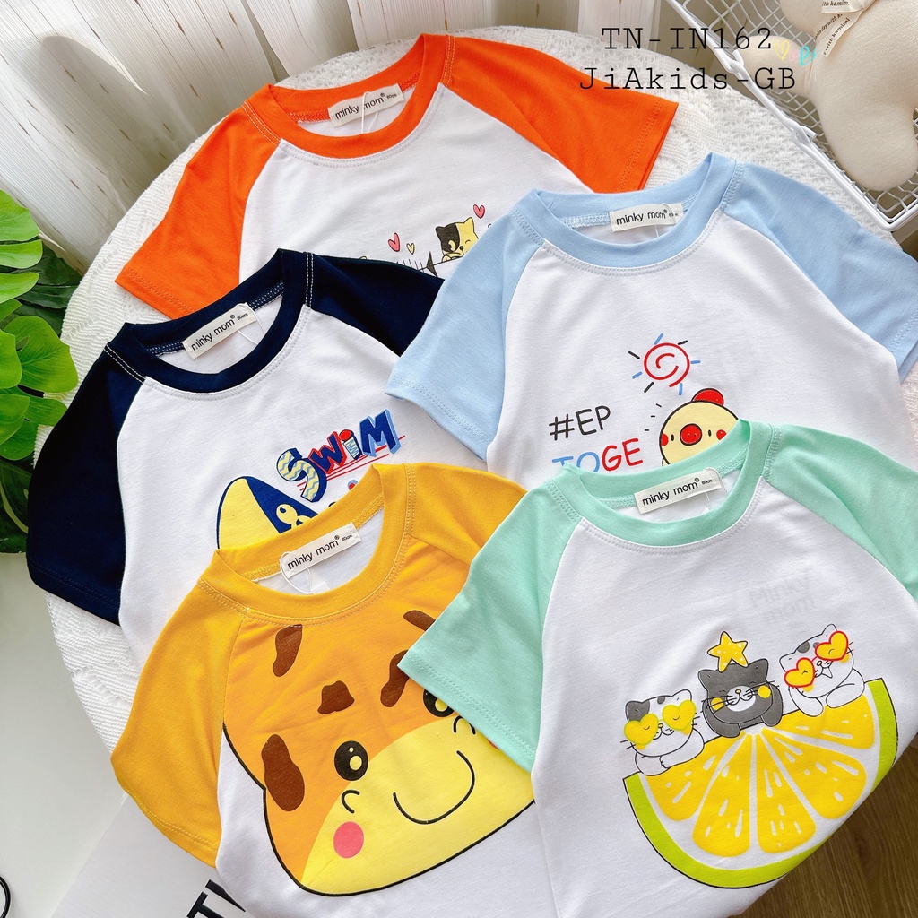 Bộ Cộc Tay THUN LẠNH MINKY MOM Giáp Lăng Thân Trắng In Hình Động Vật Dễ Thương Cho Bé TN-IN162